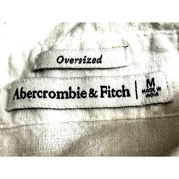 Abercrombie Fitch Medium White Oversized Button Up Shirt Linen Cotton Blend Mens - Picture 6 of 8